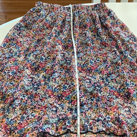 NOBO Pull On Asymmetrical Skirt Navy Blue Pink Ditsy Floral Ruffle - Picture 11 of 12